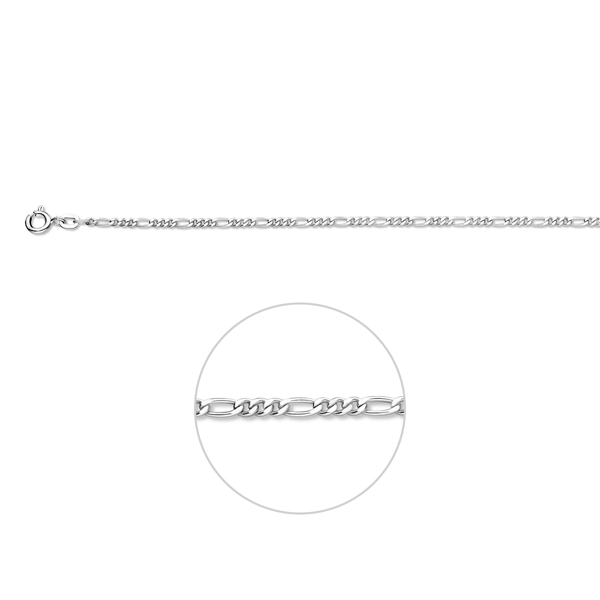 Zilveren figaro ketting: 925 zilveren figaro halsketting van 2,2 mm breed, vooraanzicht