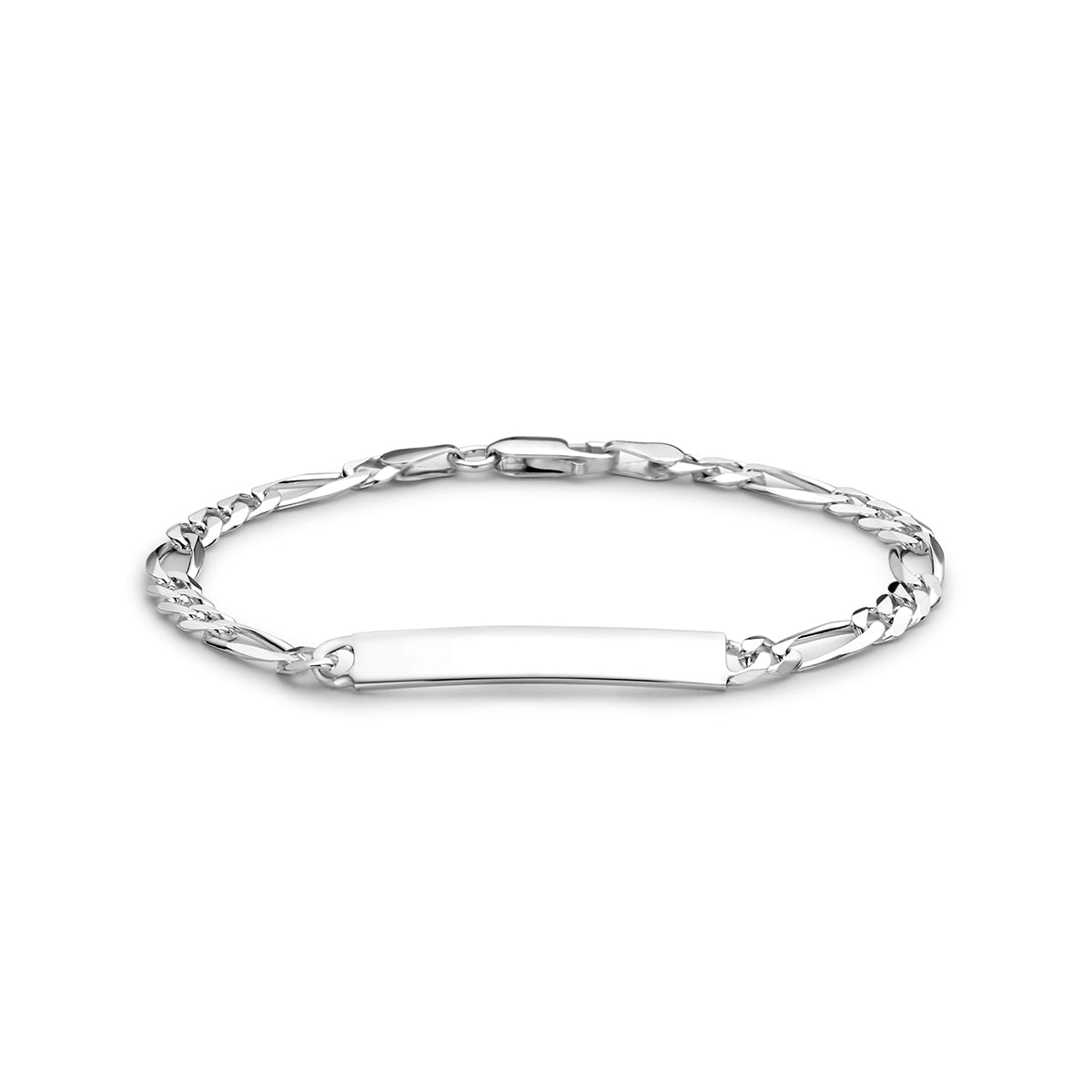 Graveerarmband: vooraanzicht van de 925 zilveren graveerarmband figaro, lengte 18 cm.