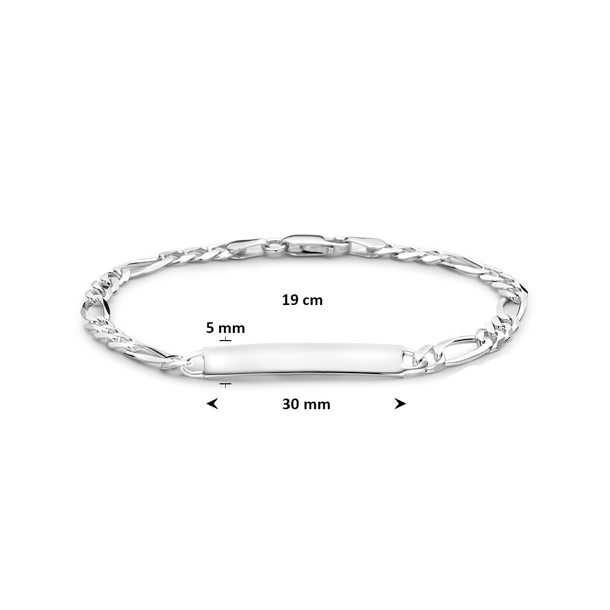 Graveerarmband: afmetingen van de 925 zilveren graveerarmband figaro, lengte 19 cm.