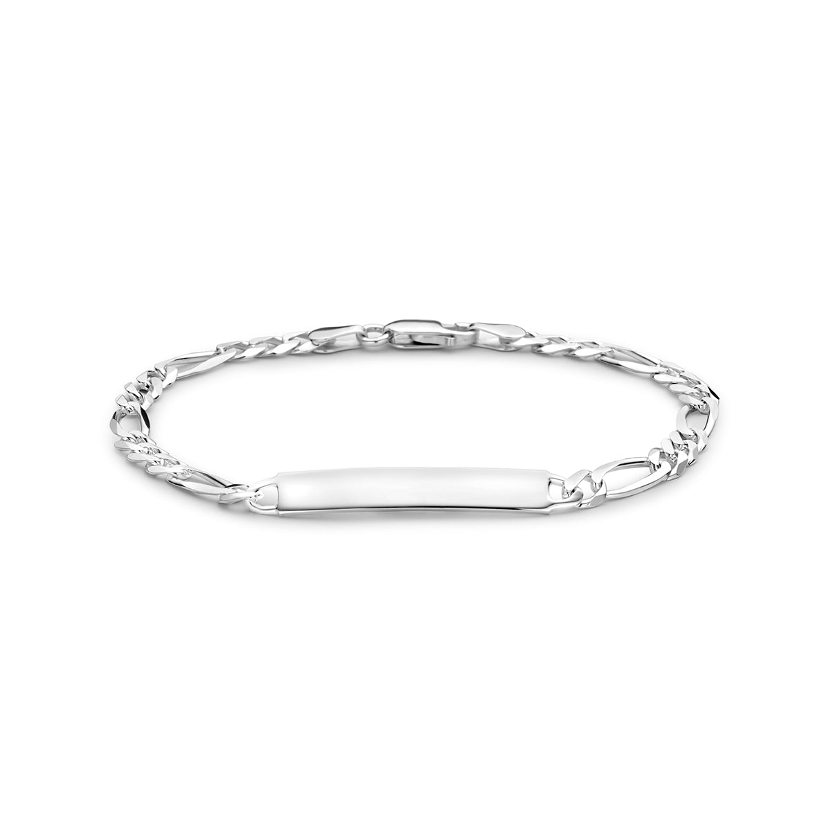 Graveerarmband: vooraanzicht van de 925 zilveren graveerarmband figaro, lengte 19 cm.