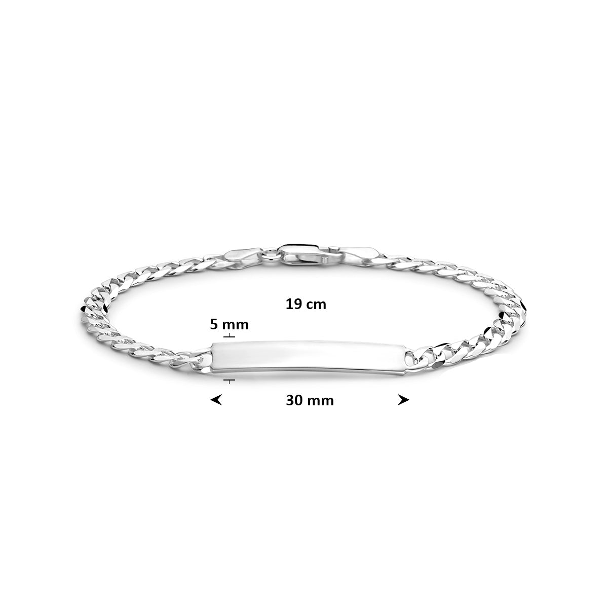 Graveerarmband: afmetingen van de 925 zilveren graveerarmband gourmette, lengte 19 cm.