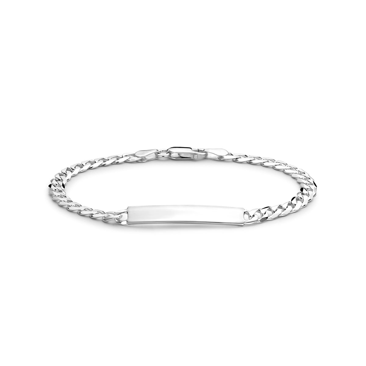 Graveerarmband: vooraanzicht van de 925 zilveren graveerarmband gourmette, lengte 19 cm.