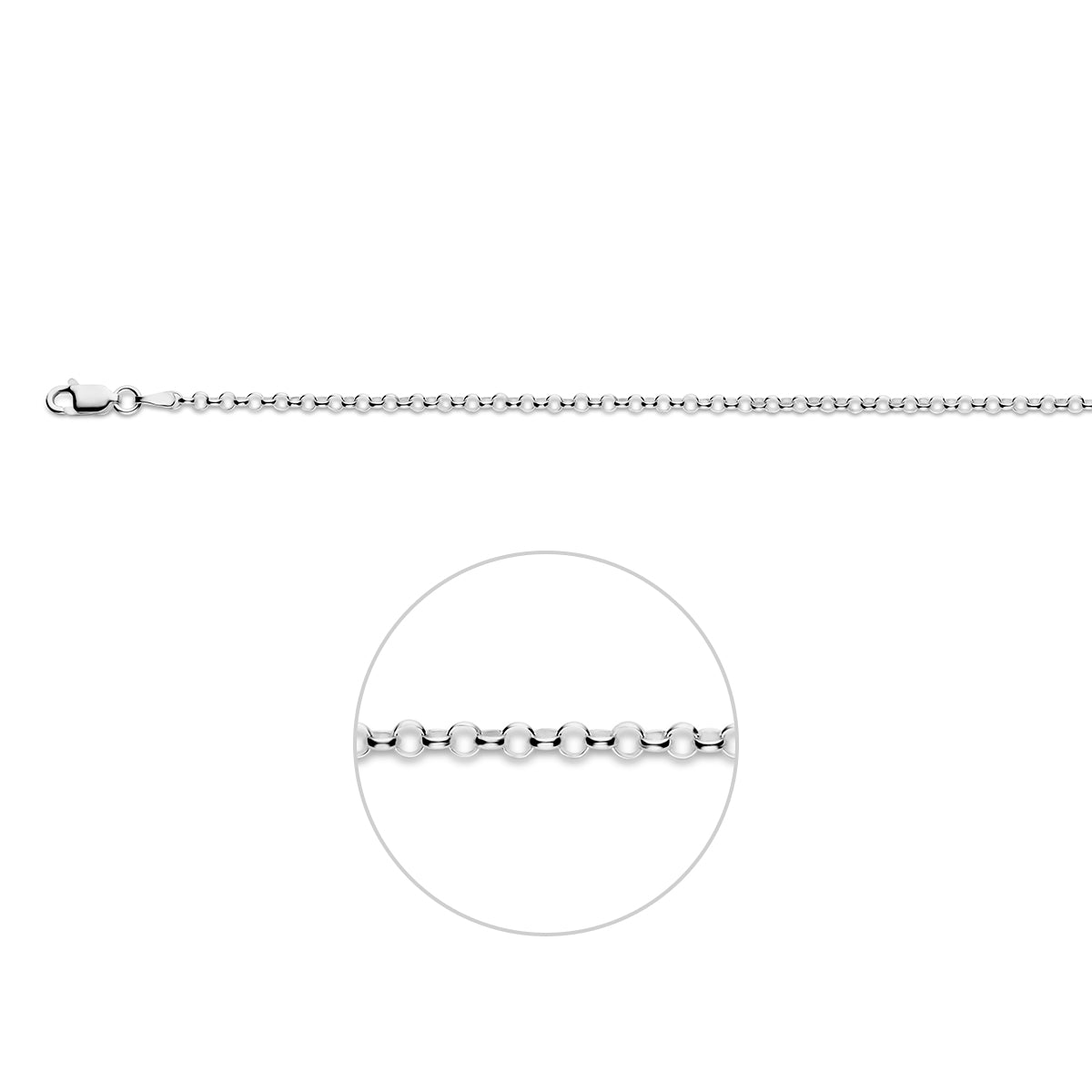 Zilveren jasseron ketting: 925 zilveren jasseron halsketting van 2,6 mm breed, vooraanzicht