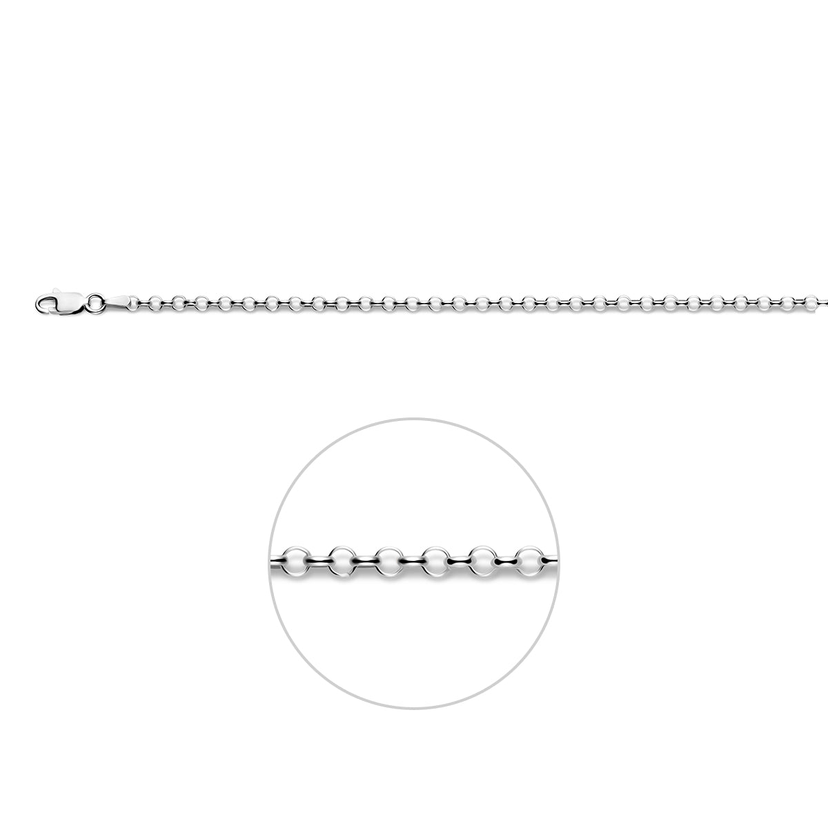 Zilveren jasseron ketting: 925 zilveren jasseron halsketting van 3,0 mm breed, vooraanzicht