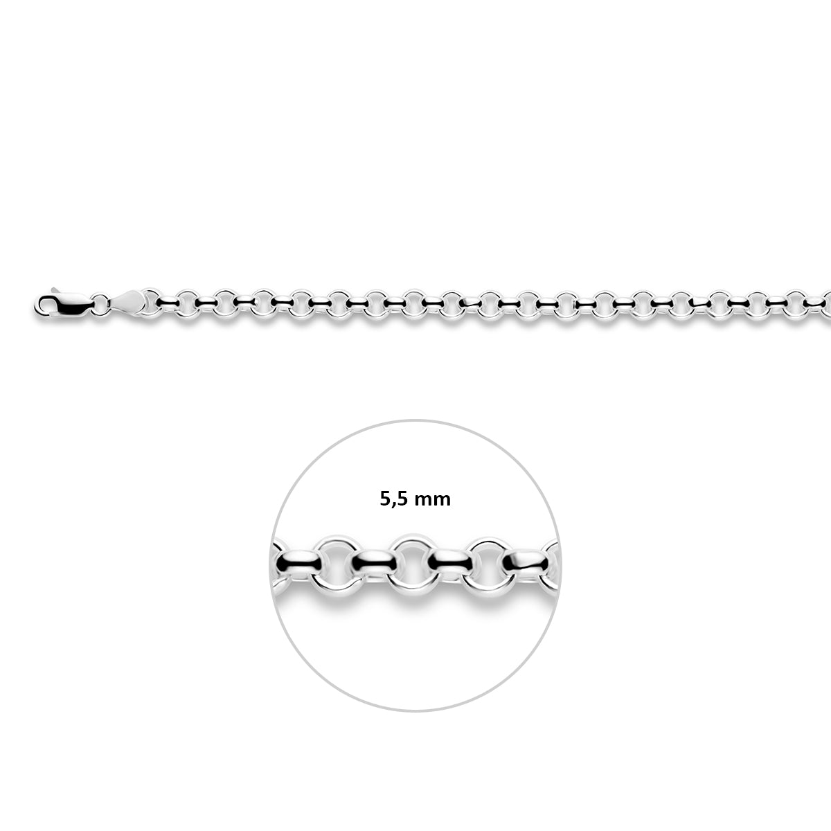 Zilveren jasseron ketting: 925 zilveren jasseron halsketting, met de schakelbreedte van 5,5 mm aangegeven