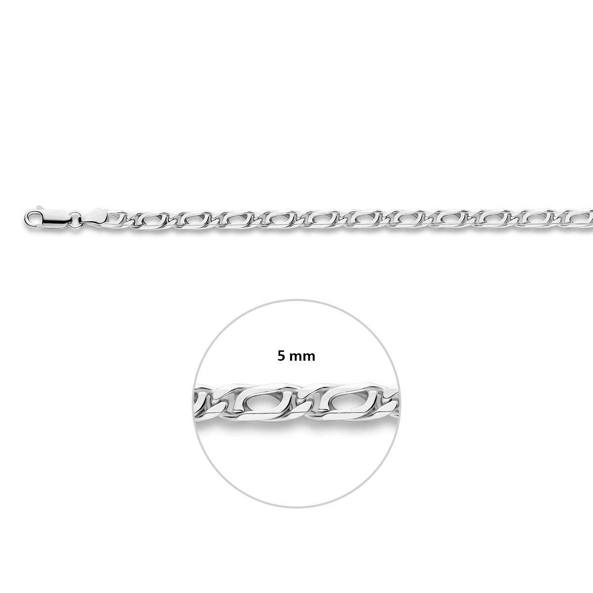 Valkenoog armband: 925 zilveren valkenoog armband, met de schakelbreedte van 5,0 mm aangegeven
