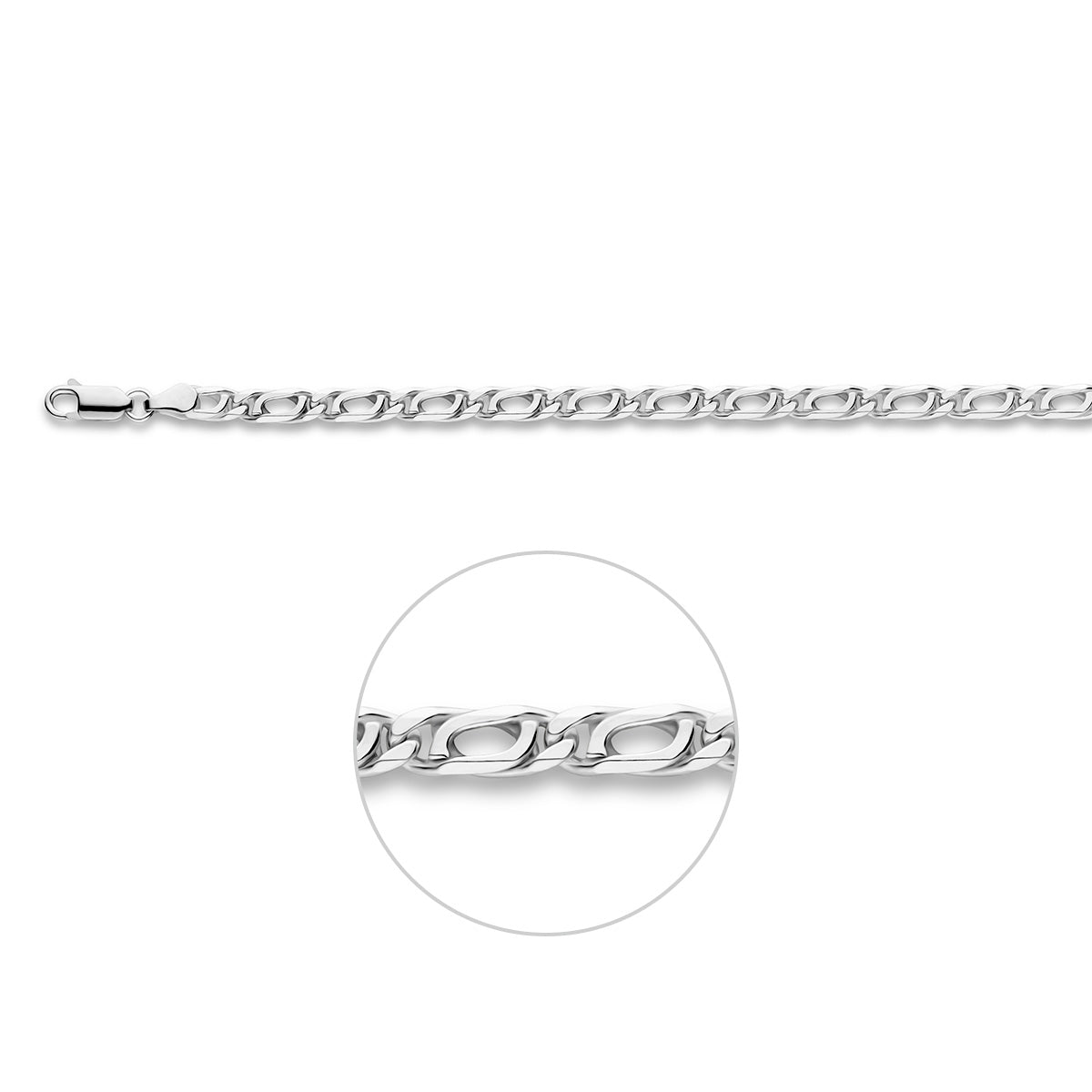 Valkenoog ketting: 925 zilveren valkenoog halsketting van 5,0 mm breed, vooraanzicht