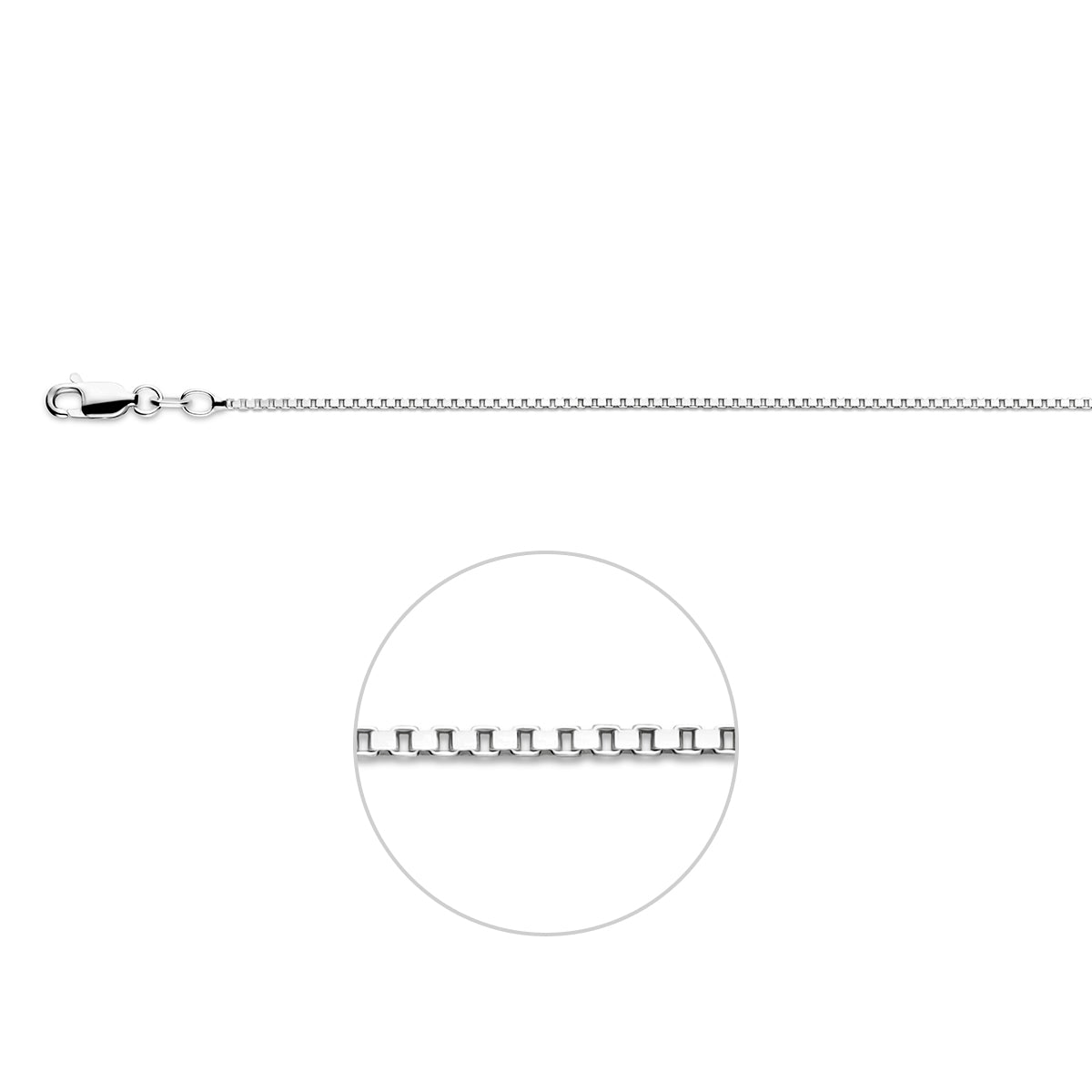Zilveren venetiaanse ketting: 925 zilveren venetiaanse halsketting van 1,2 mm breed, vooraanzicht