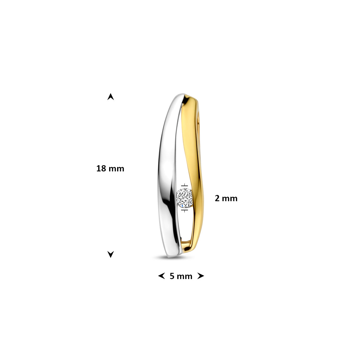 Afbeelding van de 'Bivium' hanger met de afmetingen 18mm hoogte en 5mm breedte.