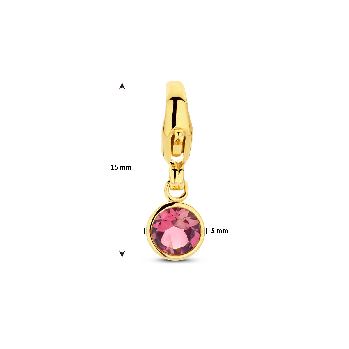 Technische weergave met de afmetingen (15mm hoog, 5mm breed) van de bedel voor de maand oktober.