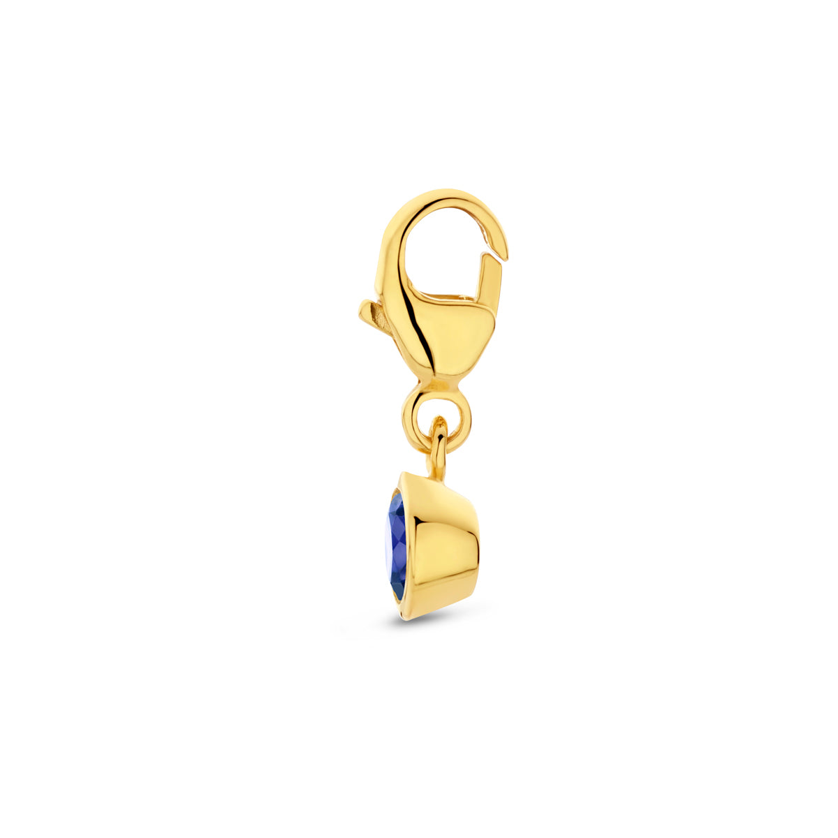 Close-up van de zijkant, toont de hoogte van de gouden zetkast en het haakje.