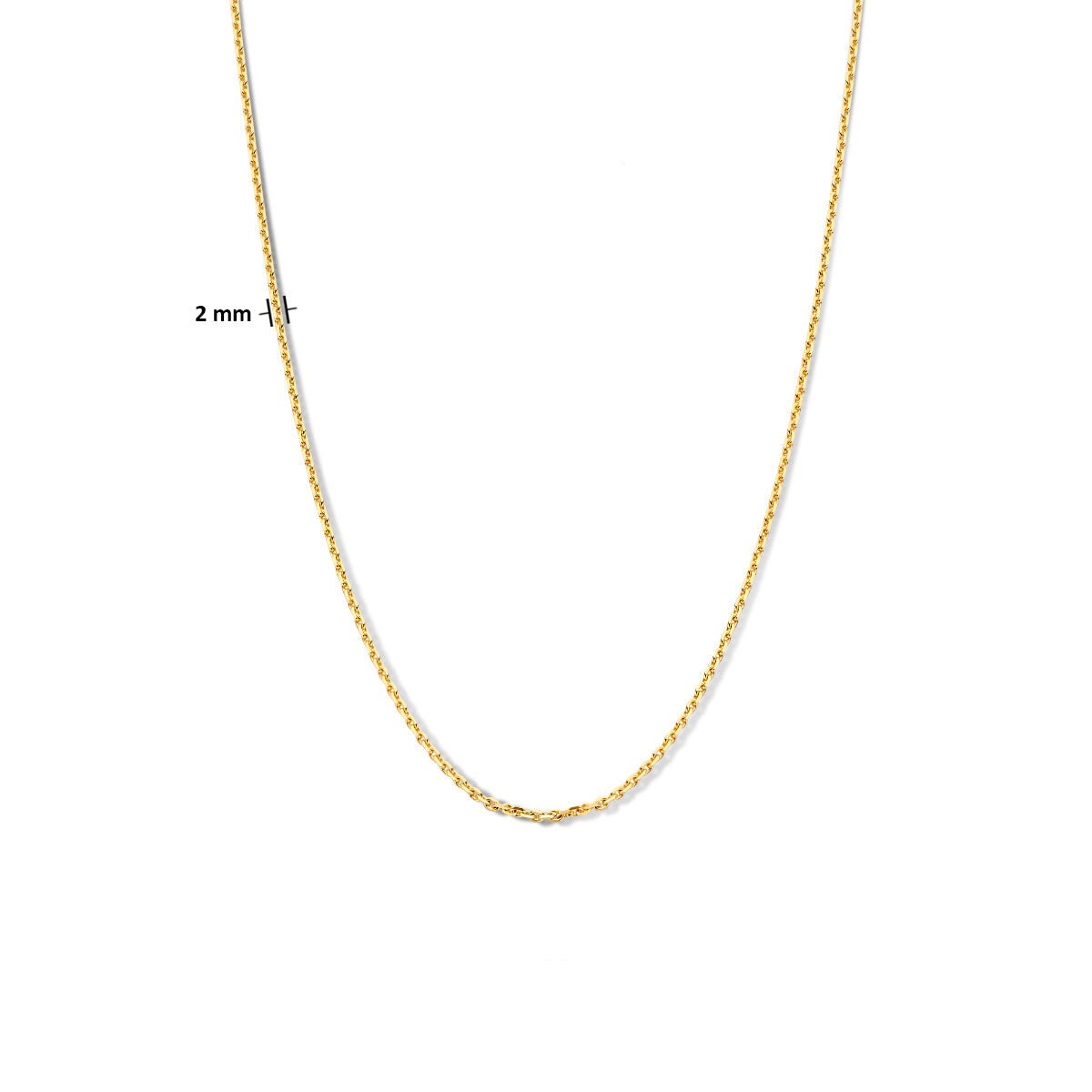 Afbeelding van de 'Giana' ankerketting met de breedte van 2.0 mm duidelijk aangegeven.