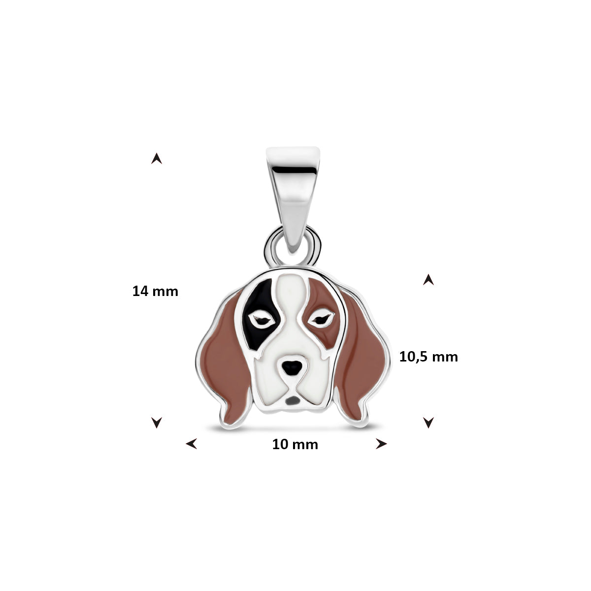 Vooraanzicht met afmetingen van de hanger 14mm hoog en 10mm breed.