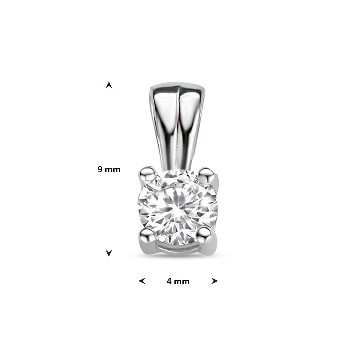 Productfoto van de 'Carys' hanger met visuele weergave van de afmetingen (9 mm hoog en 4 mm breed).