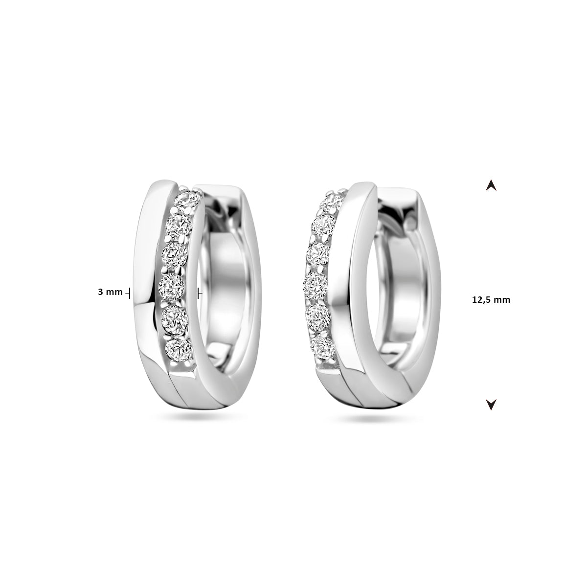 Productfoto van de 'Dex' zilveren klapoorringen met de diameter van 12,5 mm.