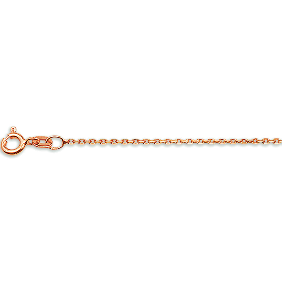 Close-up van de geslepen facetten van de 14 karaat roségouden 1,3 mm halsketting.