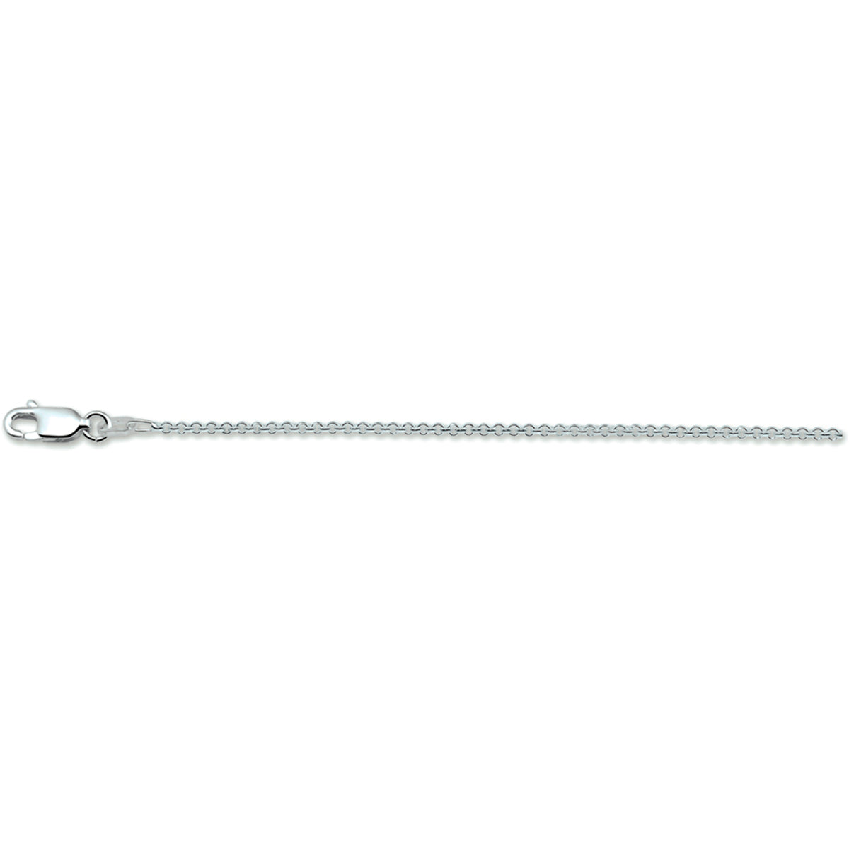 Close-up van de geslepen facetten van de 1,3 mm zilveren anker ketting.
