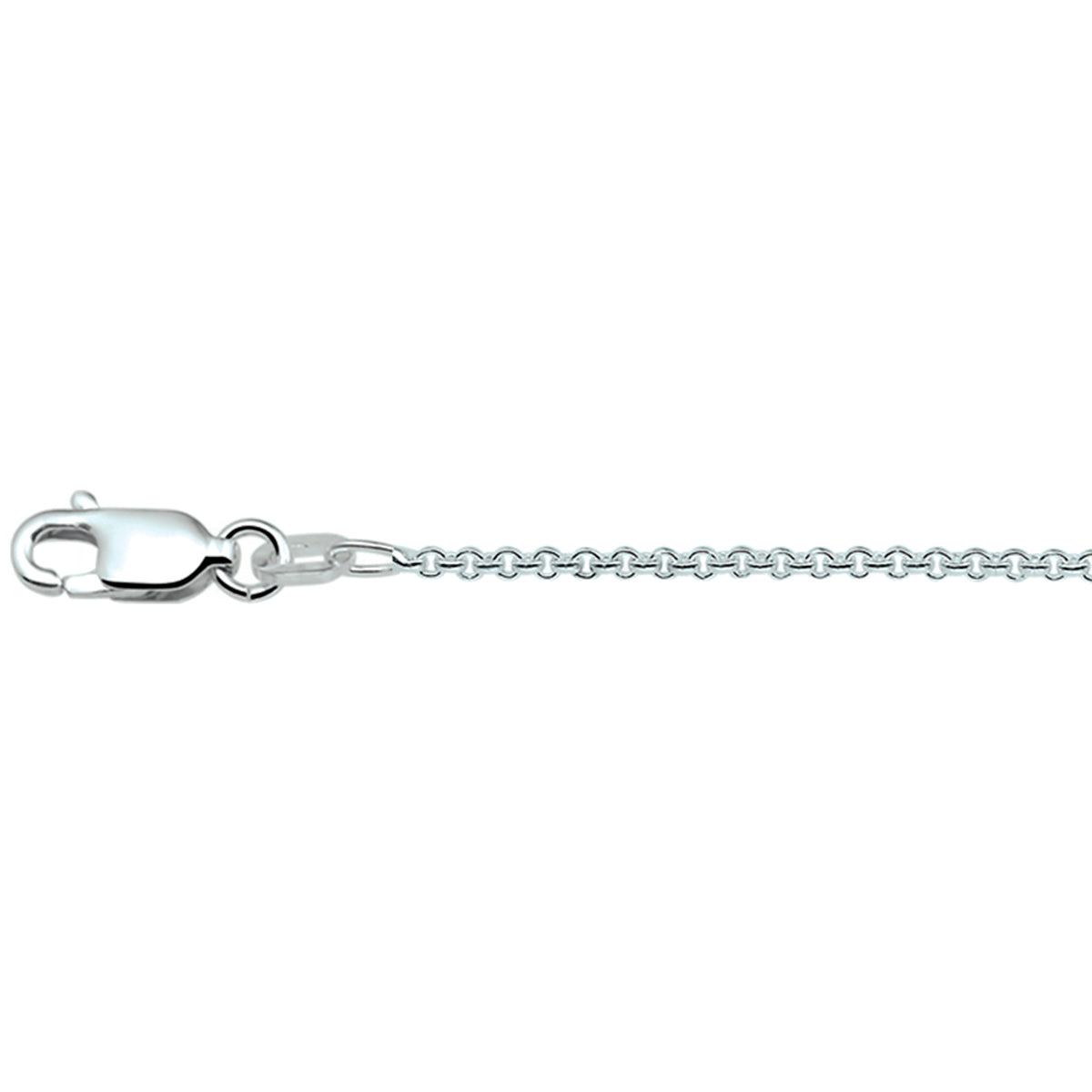 Detail van de sterke 1,5 mm ronde ankerschakels in helder 925 zilver.
