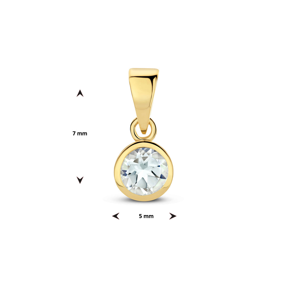 Technische afbeelding van de geboortesteen hanger met de afmetingen (11 x 5 mm).