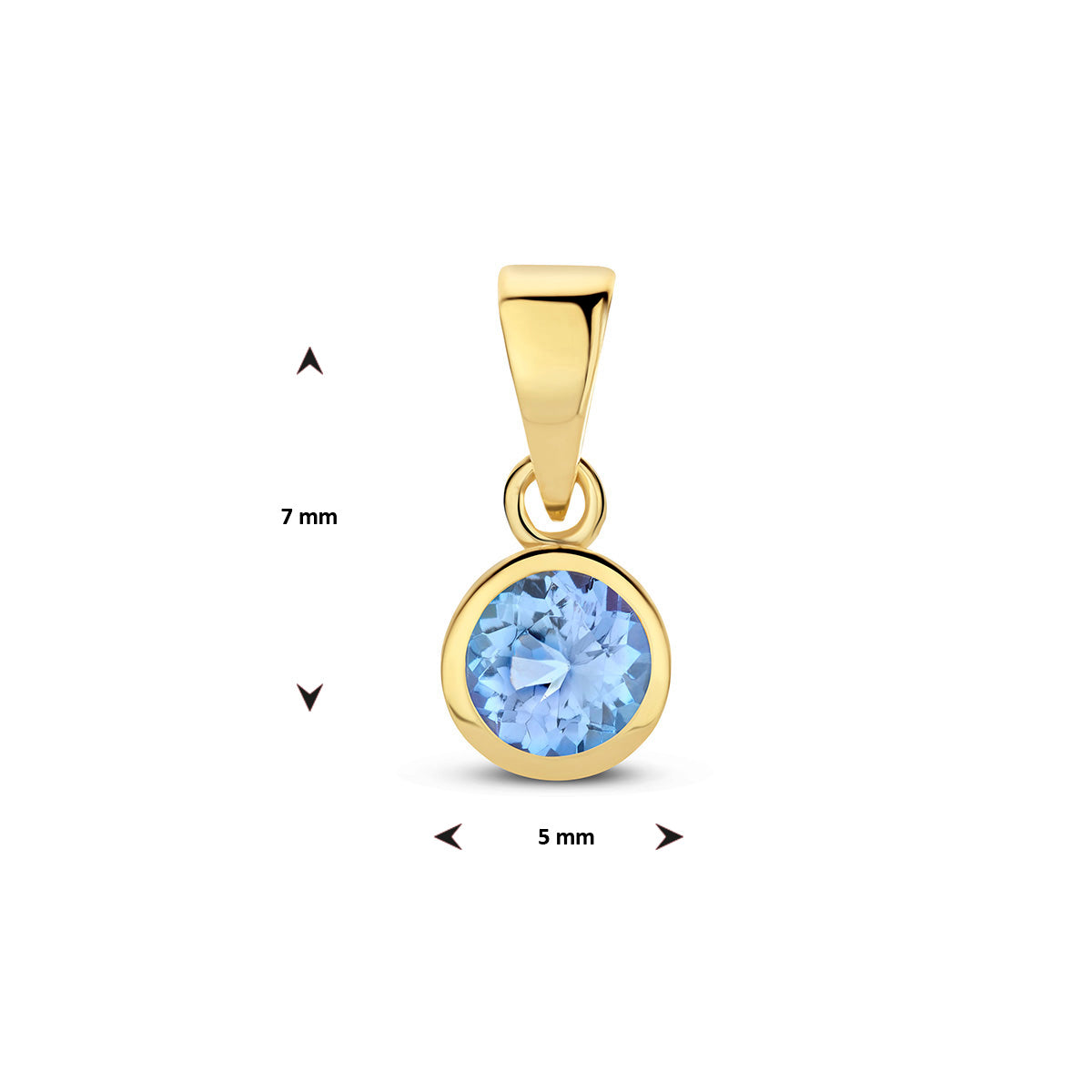 Technische afbeelding van de geboortesteen hanger met de afmetingen (11 x 5 mm).