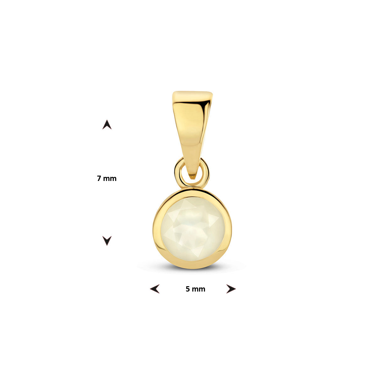 Technische afbeelding van de geboortesteen hanger met de afmetingen (11 x 5 mm).