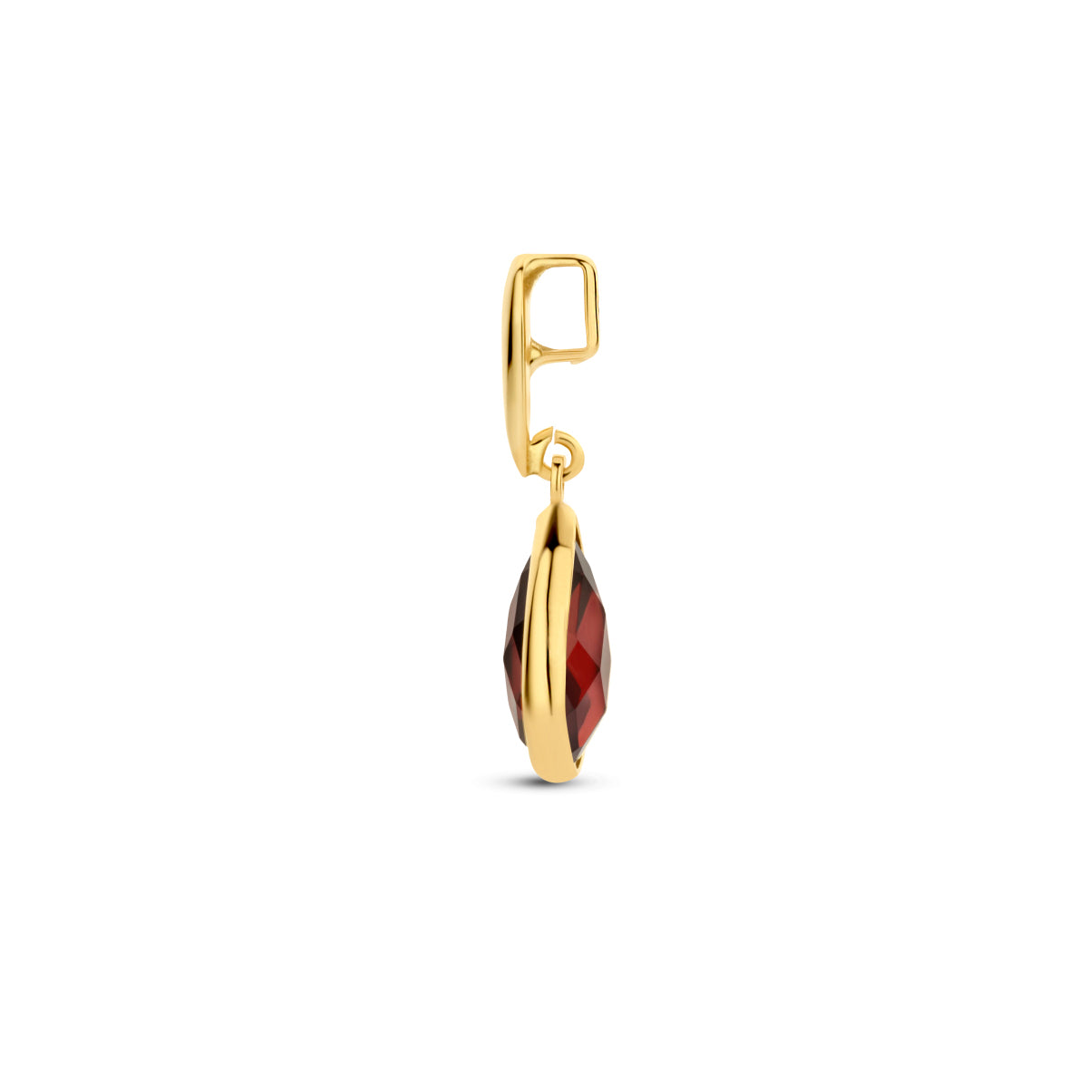 Zijaanzicht van de 'Gioia' hanger, waarbij de gouden zetkast en de open achterkant voor optimale lichtinval goed zichtbaar zijn.