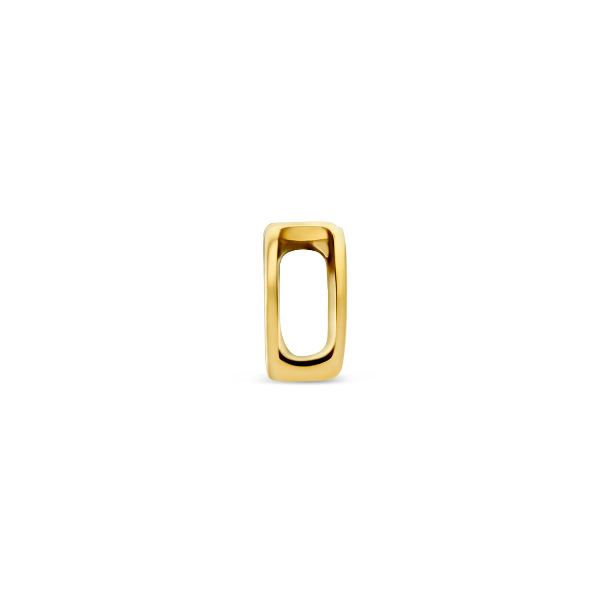 Zijaanzicht van de 'Nola' hanger, waarbij de opening dwars door het hartje zichtbaar is waar de ketting doorheen gaat.