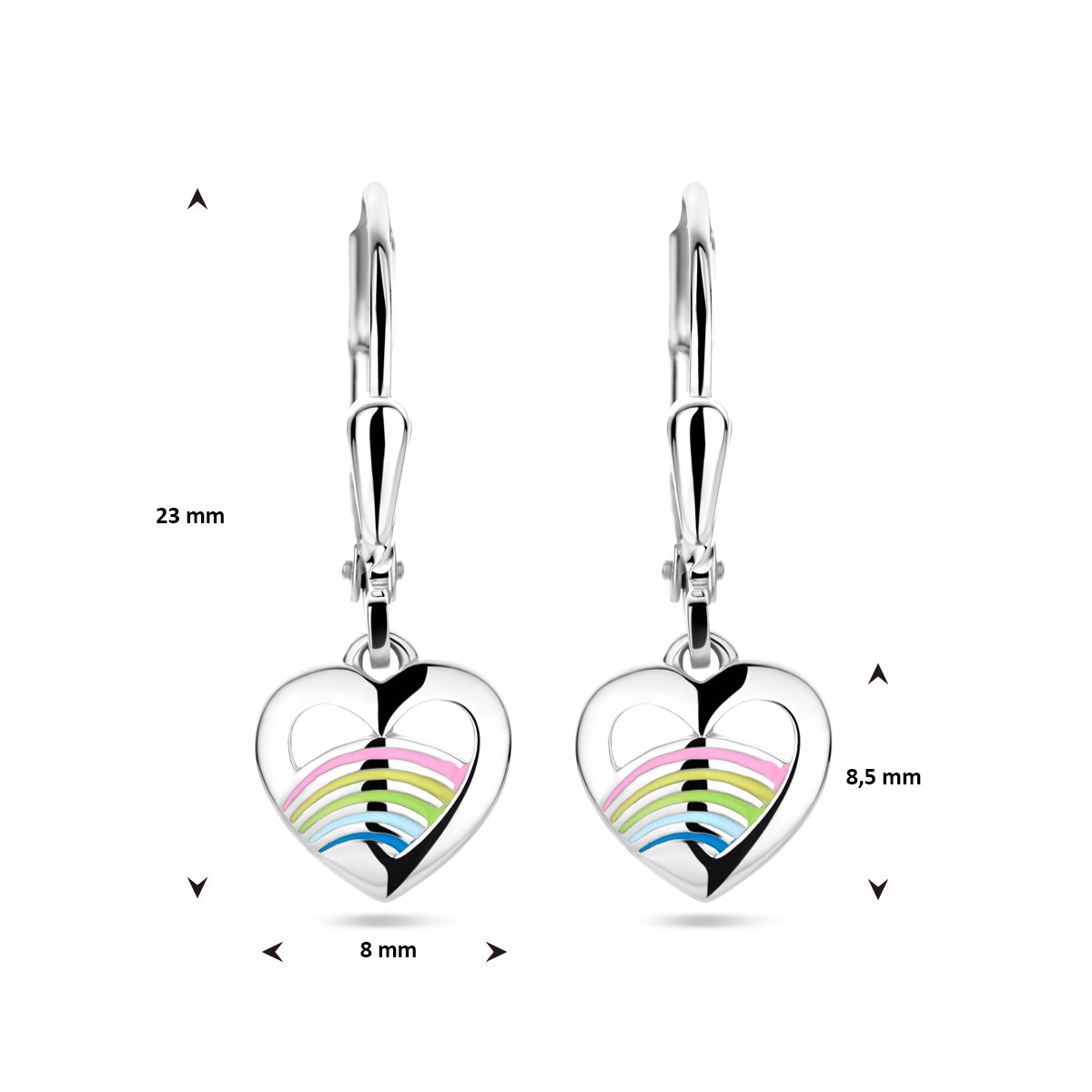 De afmetingen van de Leta oorhangers met een totale hoogte van 23 mm.