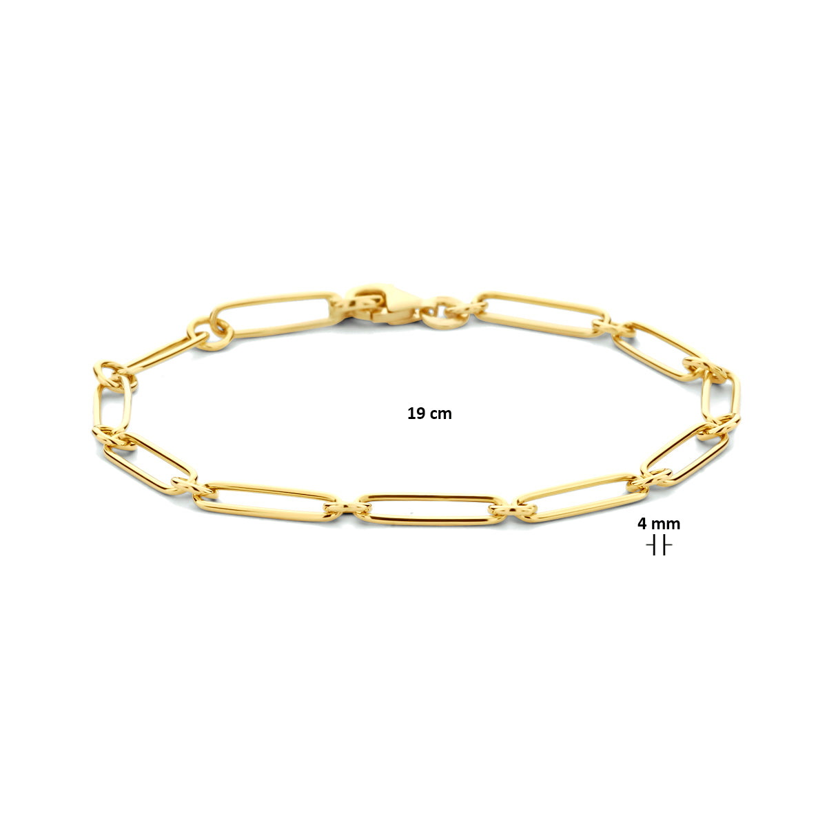 Technische foto met de maten van de 'Lois' armband: 19 cm lang en een breedte van 4 mm.