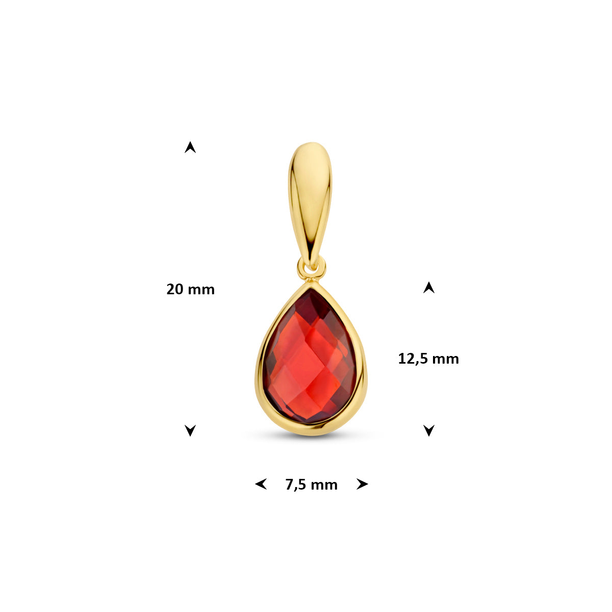 Technische foto met de maten van de 'Gioia' hanger: steenhoogte 12,5 mm en 7,5 mm breed.