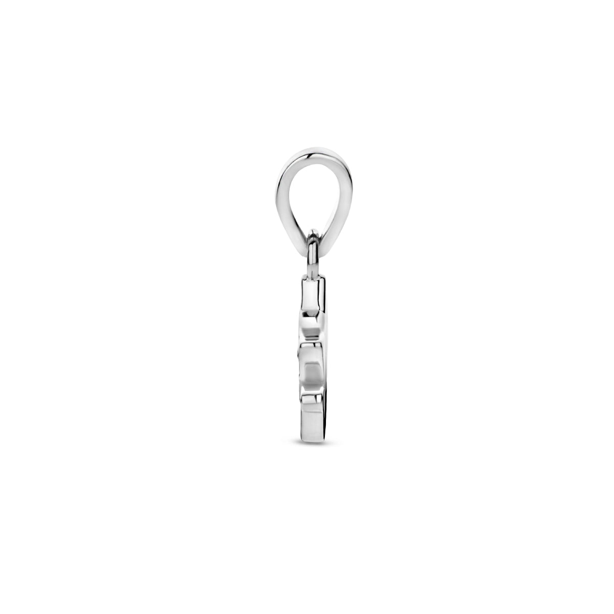 Zijaanzicht van de 'Mio' hanger om de dikte en het oogje te zien.