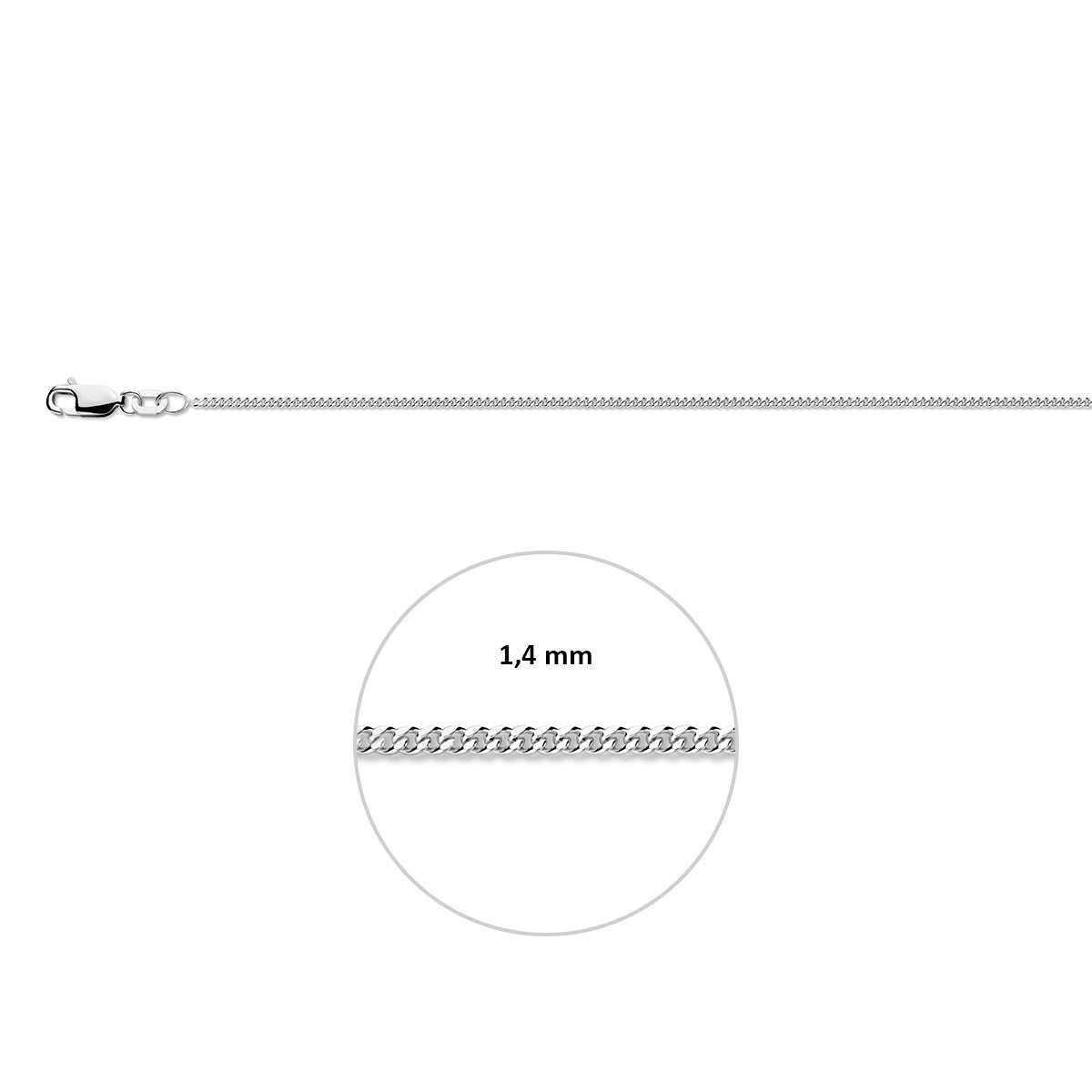 Gourmette halsketting zilver 1.4 mm inclusief sluiting en breedte-indicator.