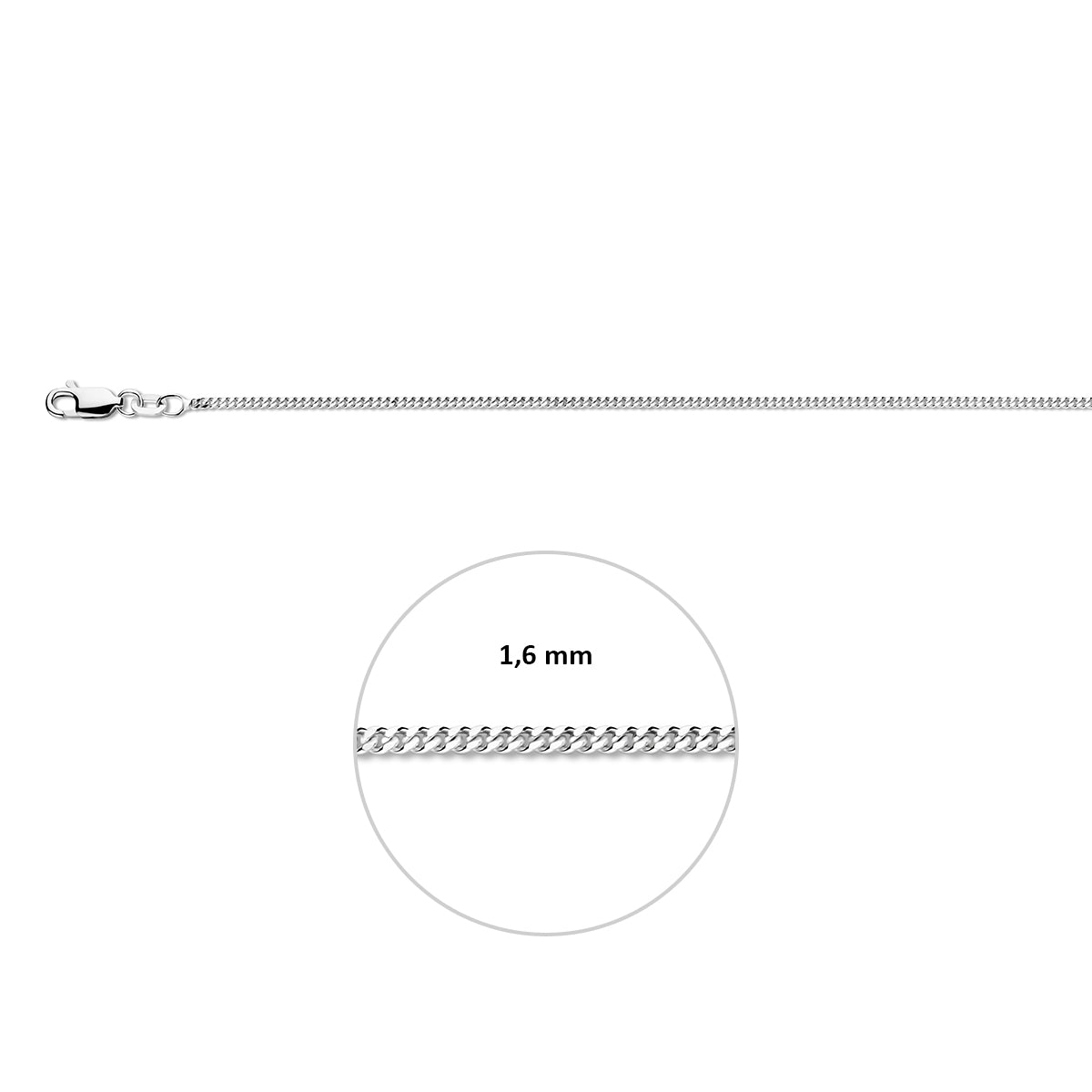 Gourmette halsketting zilver 1.6 mm inclusief sluiting en breedte-indicator.