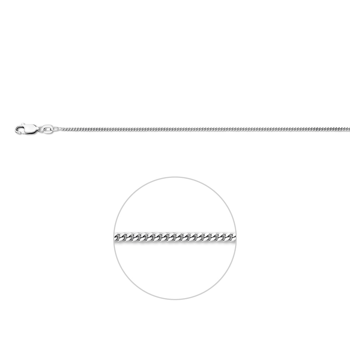 Zilveren gourmette ketting 1.6 mm Nila vooraanzicht met zichtbare sluiting.