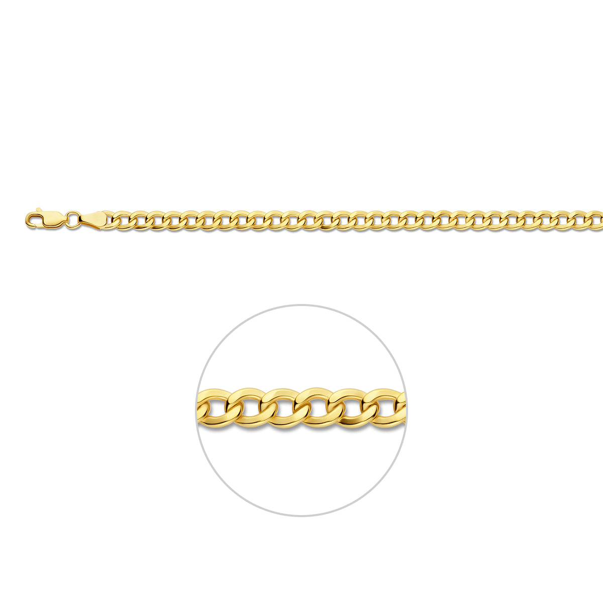 Silgold 4-zijdig geslepen gourmette halsketting van 5,0 mm breed, vooraanzicht