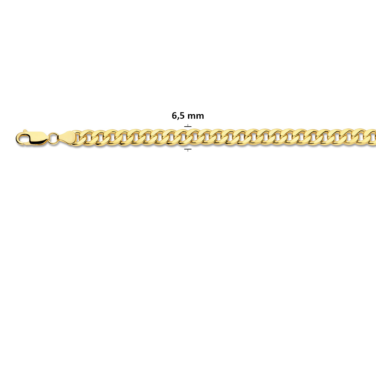 Silgold 4-zijdig geslepen gourmette halsketting, met de schakelbreedte van 6,5 mm aangegeven