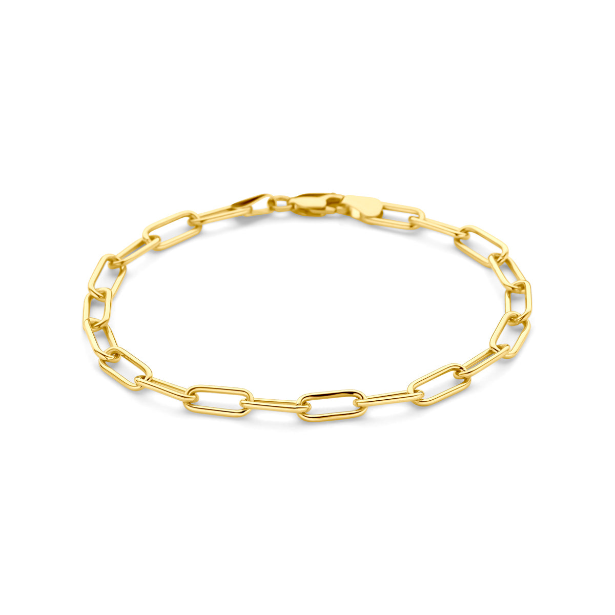 Vooraanzicht van de Silgold ankerarmband met langwerpige schakels, 19 cm lang.