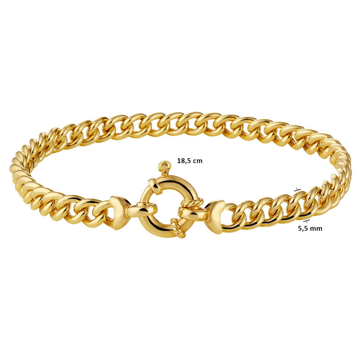 Technische afbeelding van de 'Essenzo' armband die de lengte van 18.5 cm toont.