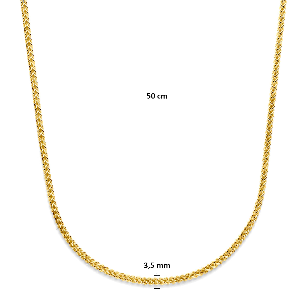 Afmetingen van de Silgold halsketting met gourmette voor heren van 50 cm