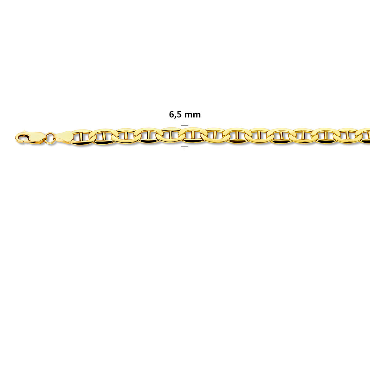 Silgold massieve anker armband, met de schakelbreedte van 6,5 mm aangegeven