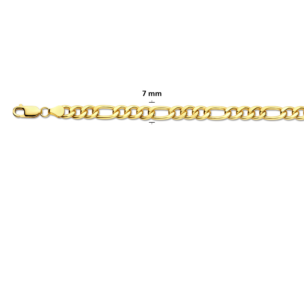 Silgold massieve figaro armband, met de schakelbreedte van 7,0 mm aangegeven
