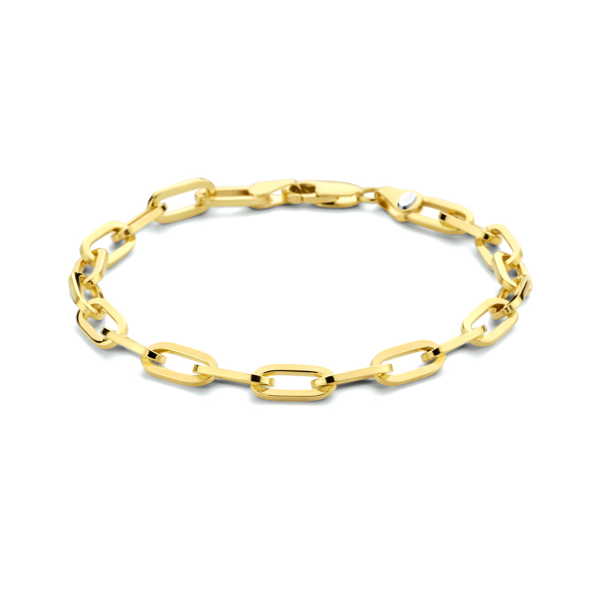 Vooraanzicht van de silgold paperclip armband.