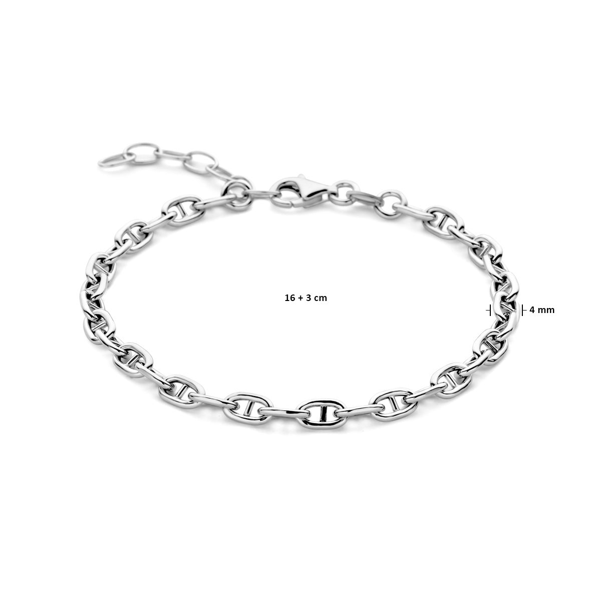 Technische afbeelding van de 'Marina' armband die de verstelbare lengte toont.