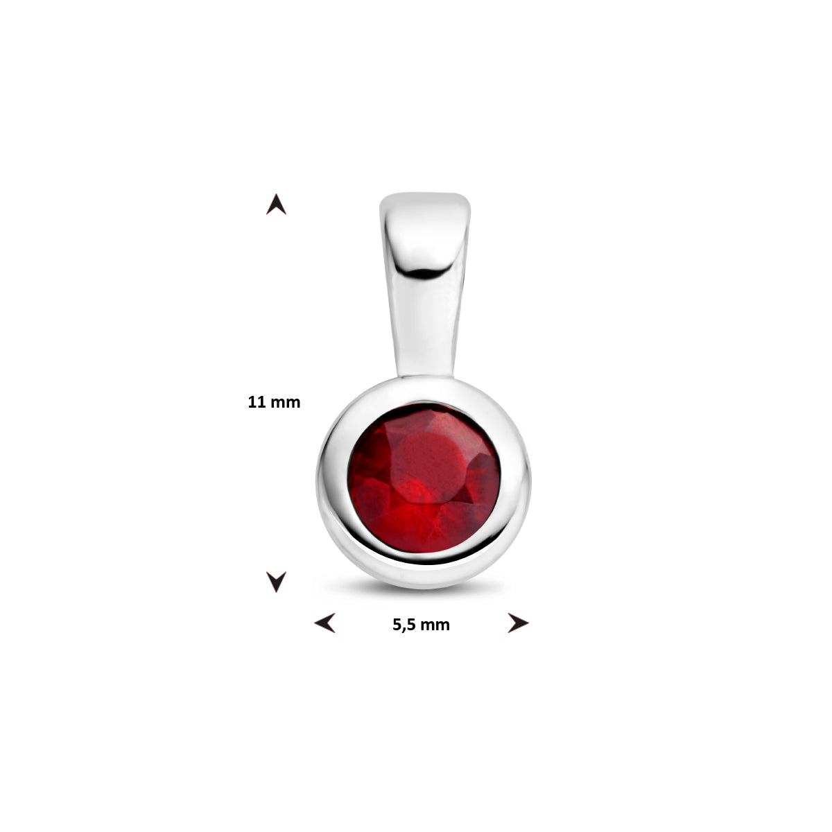 Technische afbeelding van de geboortesteen hanger met de afmetingen (11 x 5.5 mm).