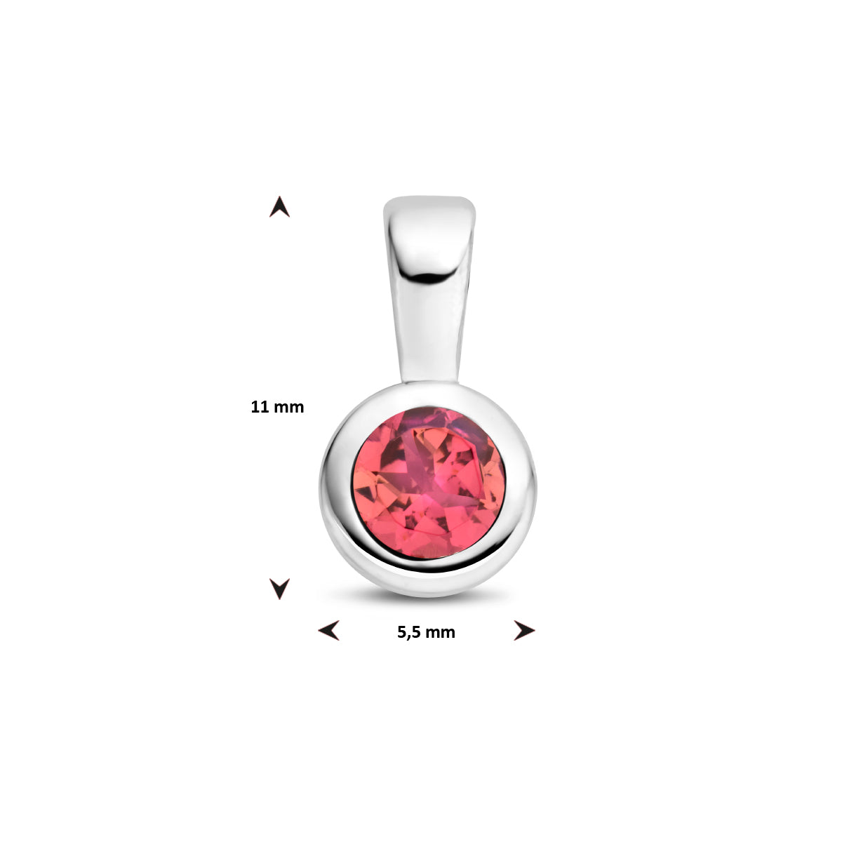 Technische afbeelding van de geboortesteen hanger met de afmetingen (11 x 5.5 mm).
