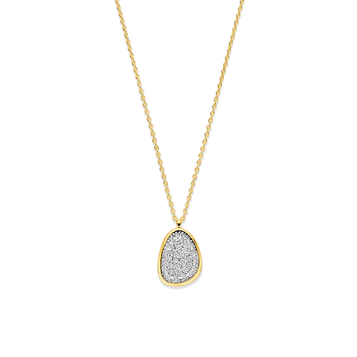 Vooraanzicht van de bicolor gouden ketting met diamant van 14 karaat.