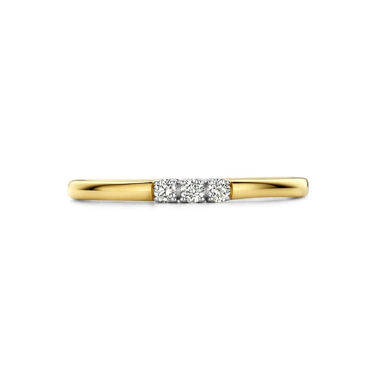 Bovenaanzicht van de bicolor gouden memoire ring met diamant van 14 karaat, 0,09 ct.