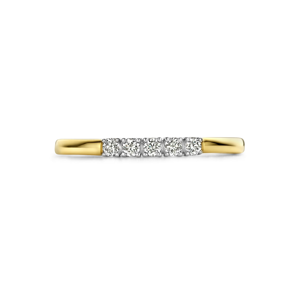 Bovenaanzicht van de bicolor gouden memoire ring met diamant van 14 karaat, 0,15 ct.