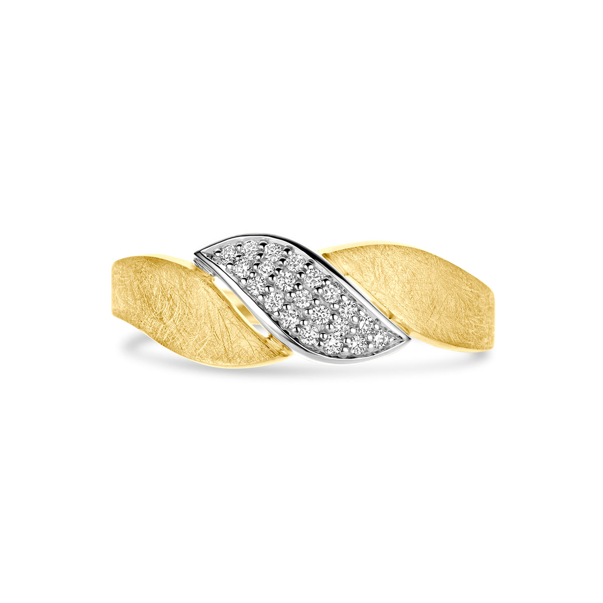Bovenaanzicht van de bicolor ring met diamant van 14 karaat goud