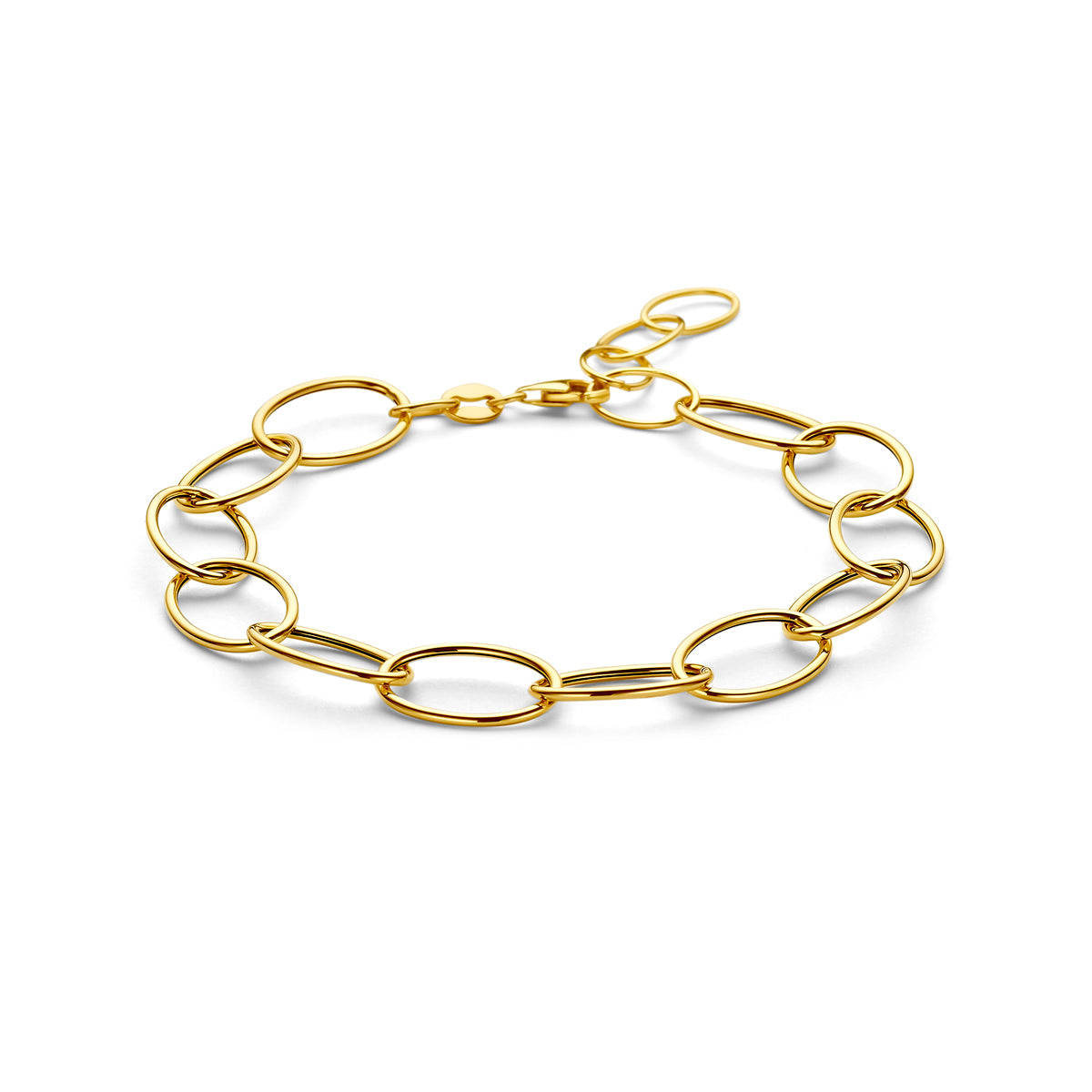 Vooraanzicht van de 14 karaat gouden ankerarmband